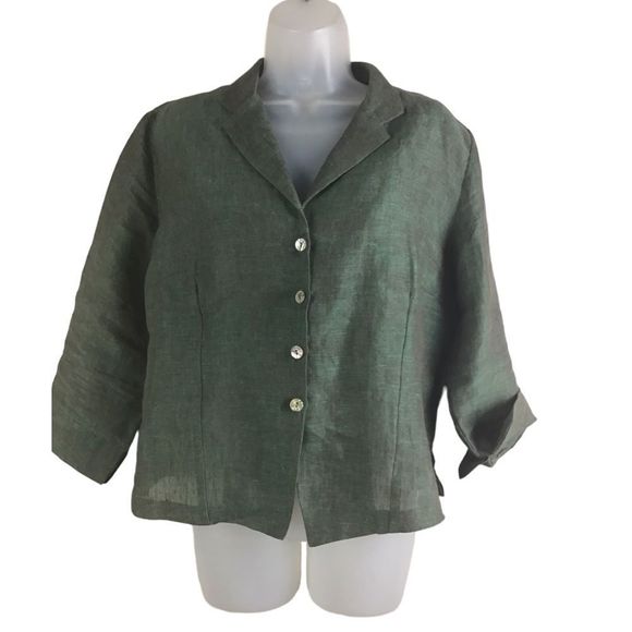 Vintage Linda Bertozzi Green Linen Lagenlook Blouse/Jacket - Picture 1 of 7